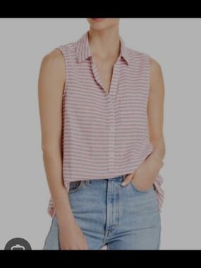 beachlunchlounge Pink and White Striped Sleeveless Collared Top